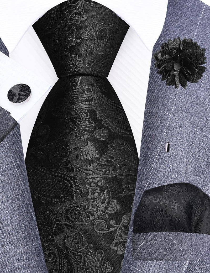 GUSLESON 3.15"（8cm） Mens Paisley Tie and Lapel Pin Necktie Hankerchief Cufflinks Set for Men - Image 2
